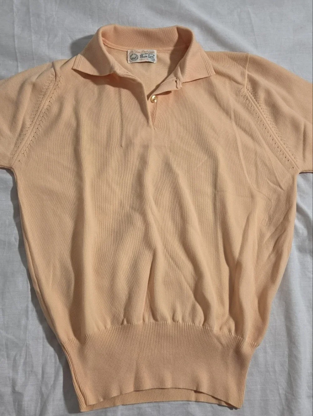 Vintage 70s Di Fini Ban-Lon Knit Polo Sweater Shirt Peach